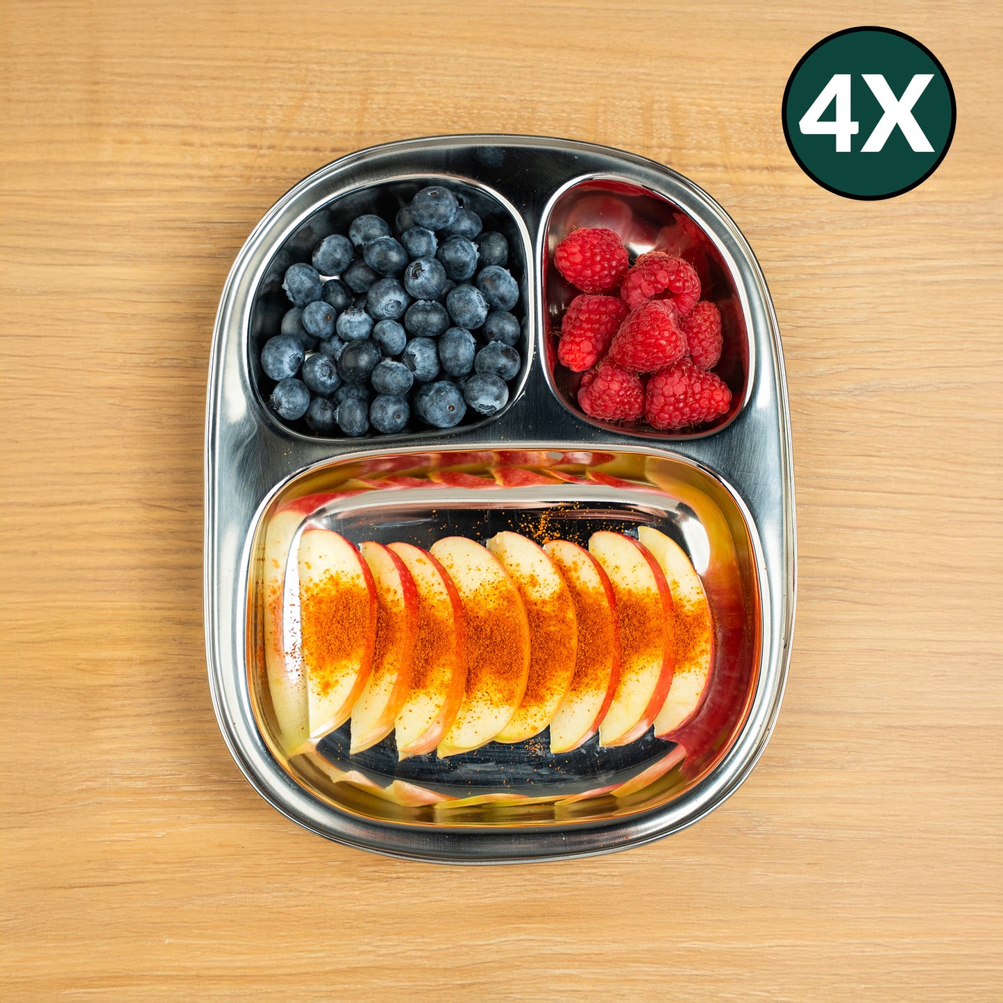 Stainless Steel Children's Plates with Compartments Square