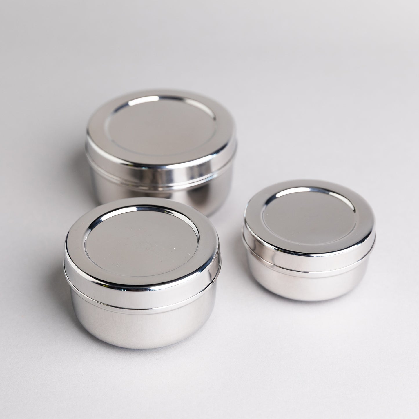 3 stainless steel snack boxes with lids