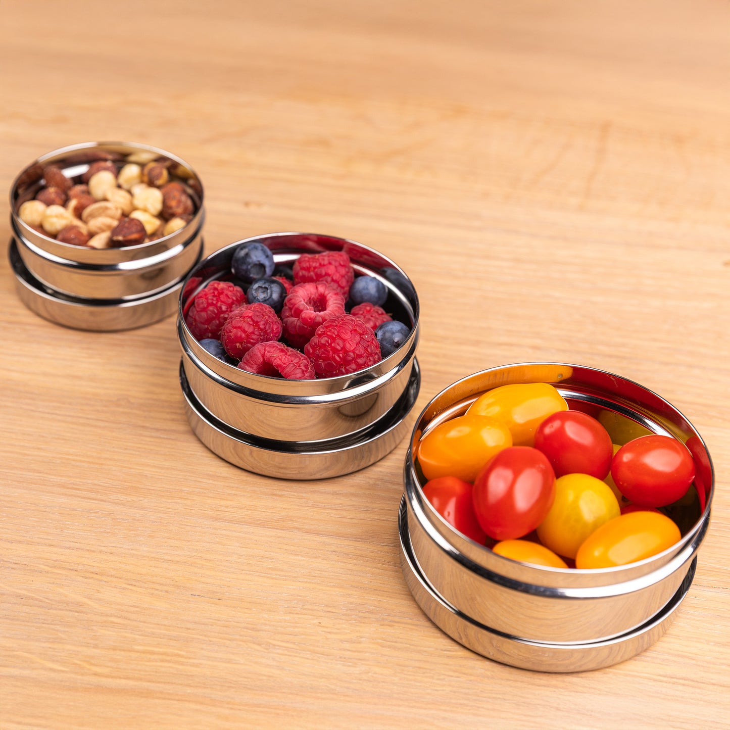 Round stainless steel snack box / fruit box (set of 3)
