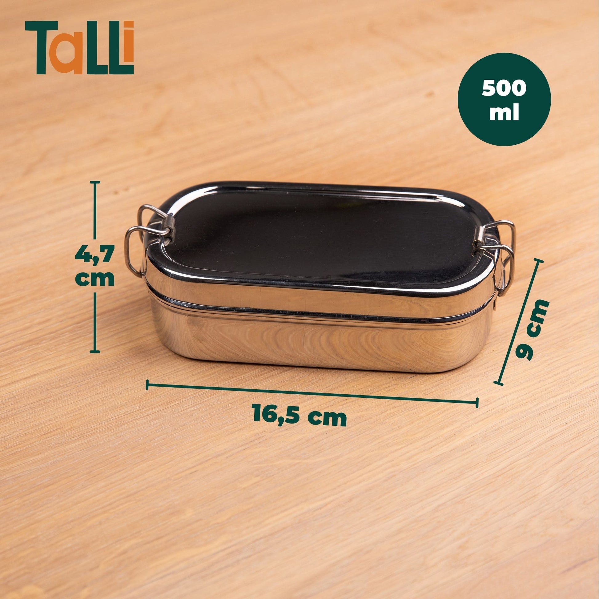 small stainless steel bento lunch box with contents and dimensions