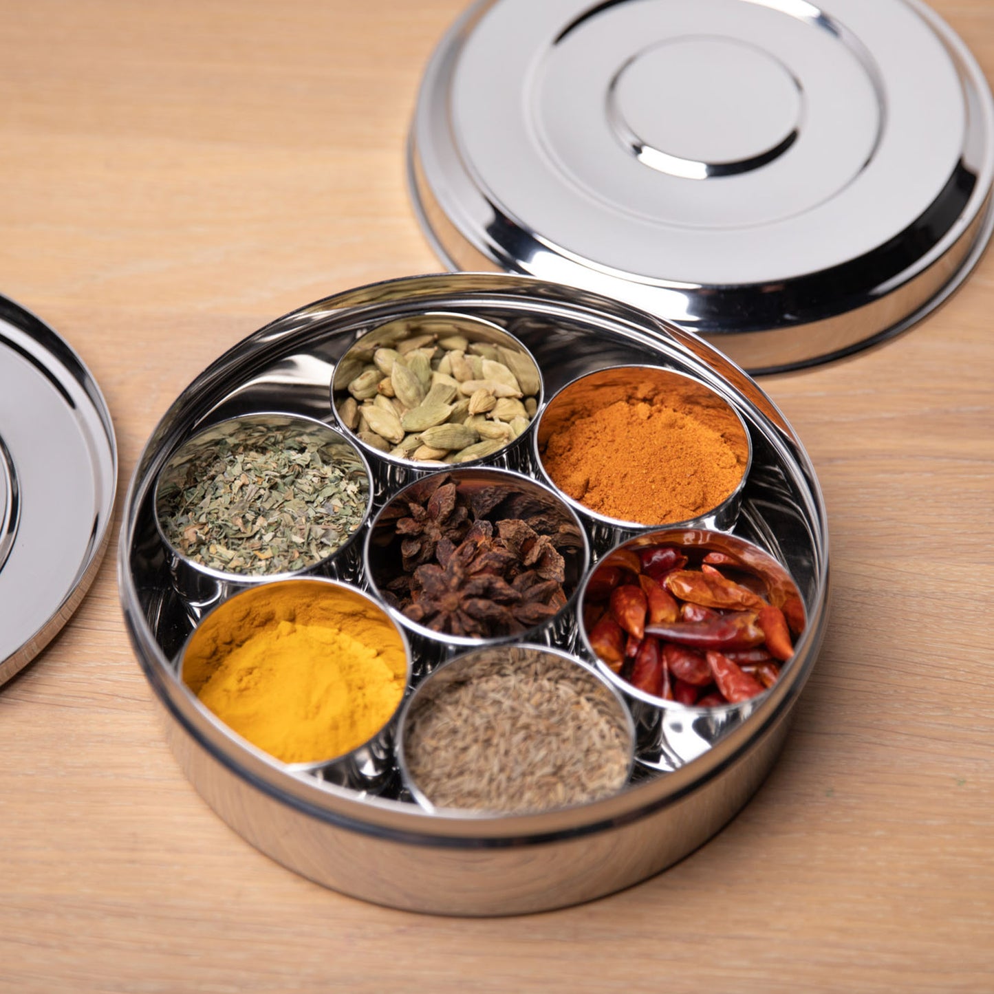 Stainless Steel Indian Spice Box (Small) (Masala Dabba)