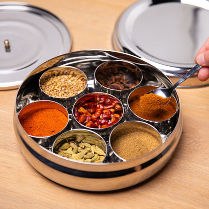 Indian spice box with different spices