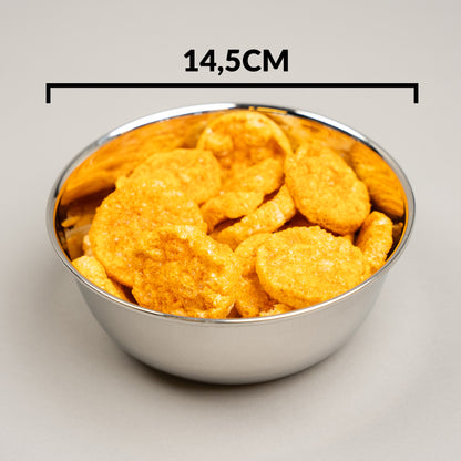 Bowl filled with healthy chips with dimensions