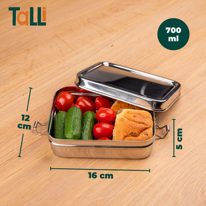 Medium stainless steel lunch box with dimensions