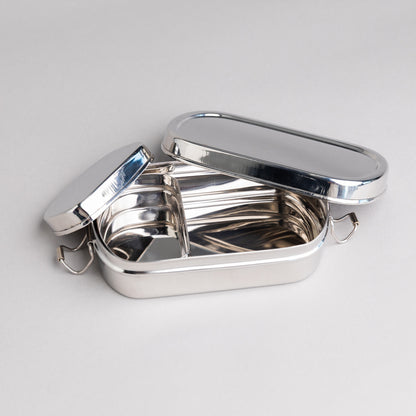 stainless steel bento lunch box for children on a gray background