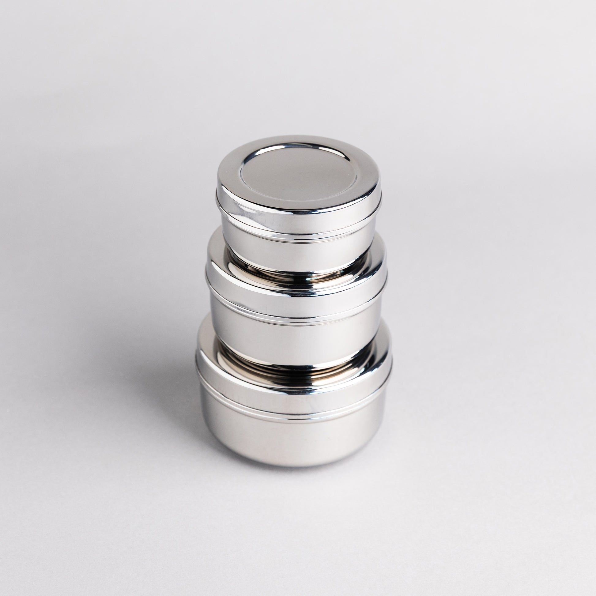 stack of 3 stainless steel snack boxes