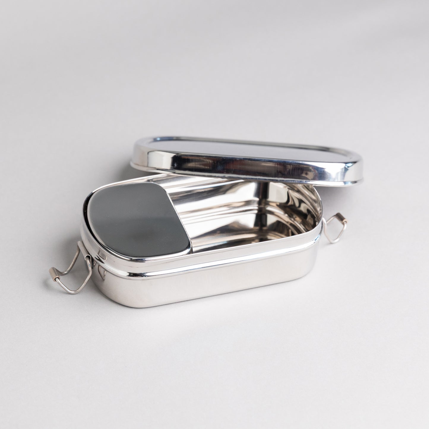 small stainless steel lunch box with compartments for children
