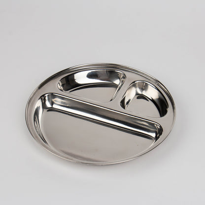 round stainless steel plate with compartments for children at the top