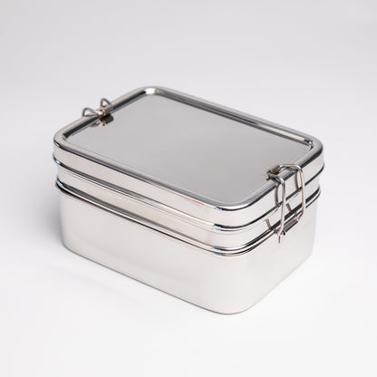 stainless steel bento lunch box with white background